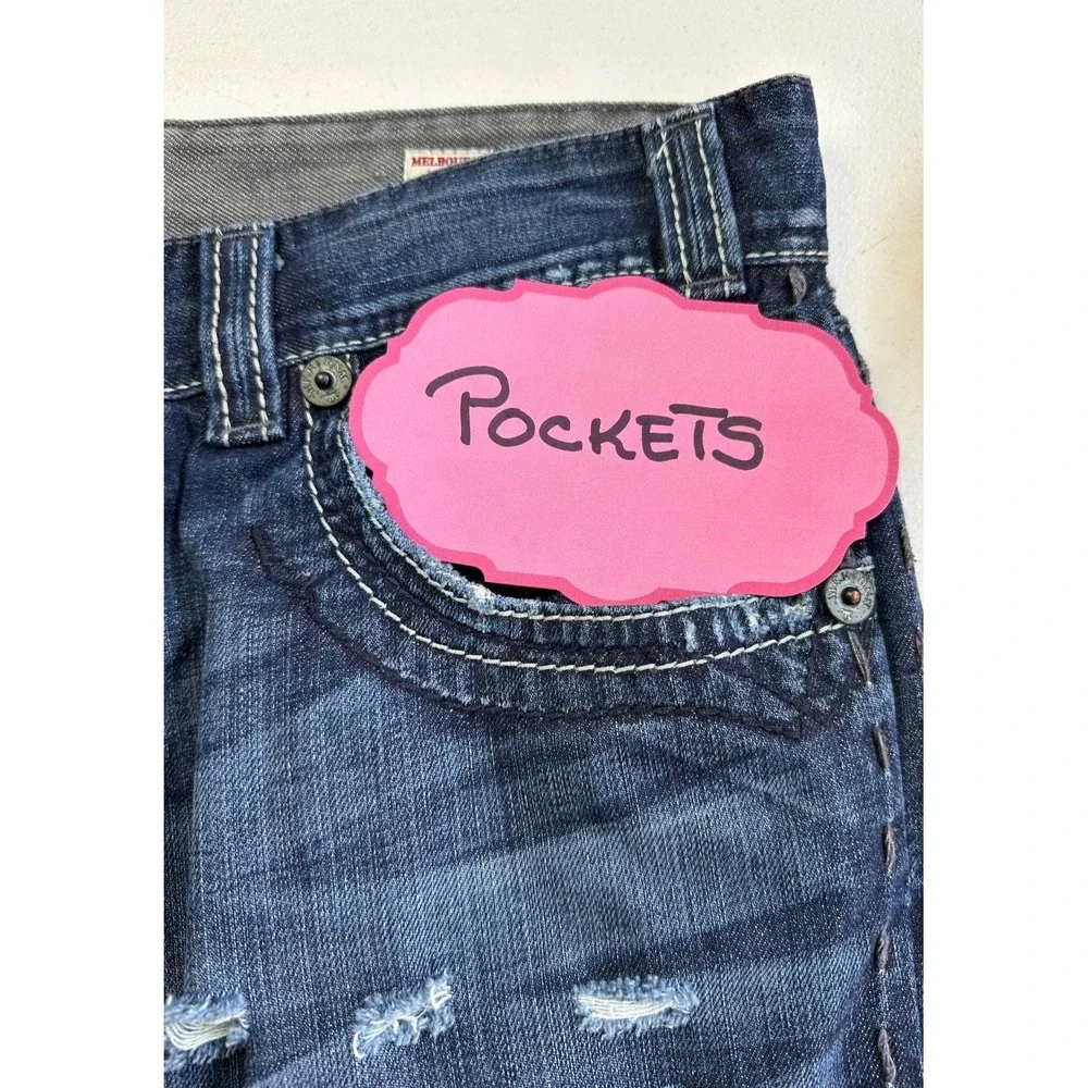 MEK DNM BKE Mens 36x32 Bootcut Jeans Blue Distressed Buckle Y2K Denim Pants